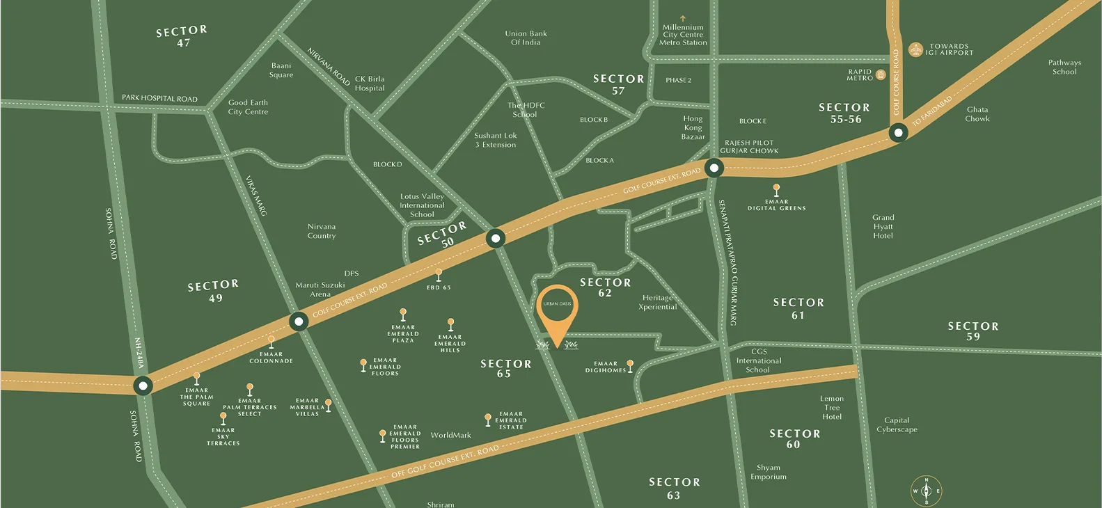 Location Map for Urban Oasis at Sector 62 Gurgaon